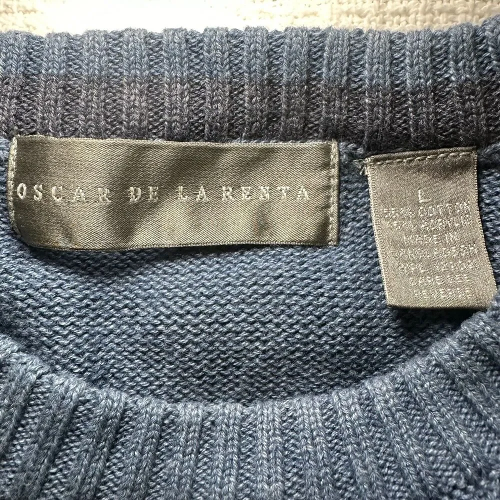 Oscar De La Renta Pullover Sweater Men Size Large Blue Cable Knit Preppy Causal
